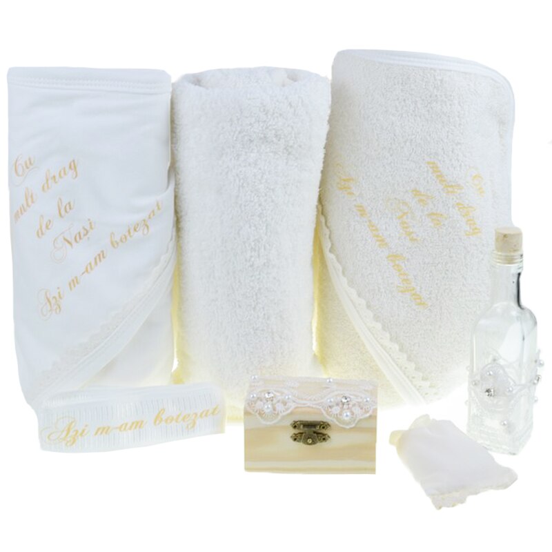 Trusou pentru botez Mini Bimbi 8 piese 41 x 25,5 x 9 cm TBMB-5, Crem