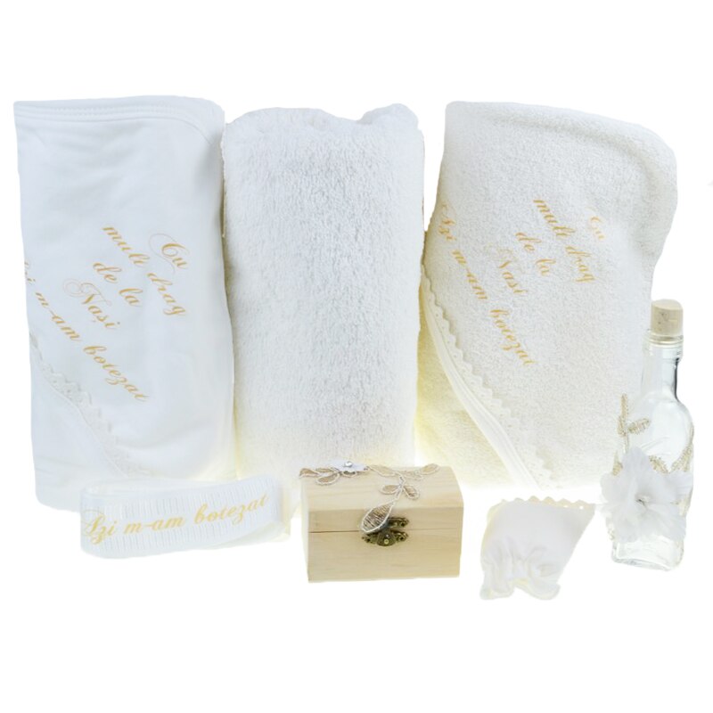 Trusou pentru botez Mini Bimbi 8 piese 41 x 25,5 x 9 cm TBMB-6, Crem