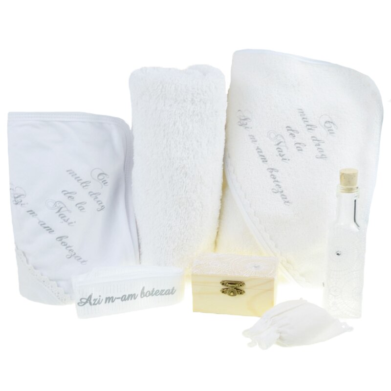 Trusou pentru botez Mini Bimbi 8 piese 41 x 25,5 x 9 cm TBMB-3, Crem