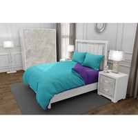 Lenjerie de pat matrimonial cu husa elastic pat si fata perna patrata, Duo Blue, bumbac satinat, gramaj tesatura 120 g/mp, Blue/Mov, 4 piese