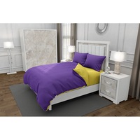 Lenjerie de pat matrimonial cu husa elastic pat si fata perna patrata, Duo Purple, bumbac satinat, gramaj tesatura 120 g/mp, Mov/Galben, 4 piese