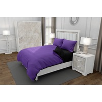 Lenjerie de pat matrimonial cu husa elastic pat si fata perna dreptunghiulara, Duo Purple, bumbac satinat, gramaj tesatura 120 g/mp, Mov/Negru, 4 piese