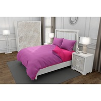 Lenjerie de pat matrimonial SUPER cu husa de perna dreptunghiulara, Duo Pink, bumbac satinat, gramaj tesatura 120 g/mp, Roz/Fucsia, 4 piese