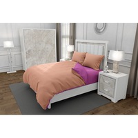 Lenjerie de pat pentru o persoana cu husa elastic pat si 2 fete perna patrata, Duo Salmon, bumbac satinat, gramaj tesatura 120 g/mp, Somon/Roz, 4 piese