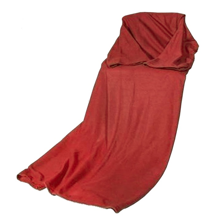 Patura pufoasa cu maneci si buzunar, rosu, 215x150cm