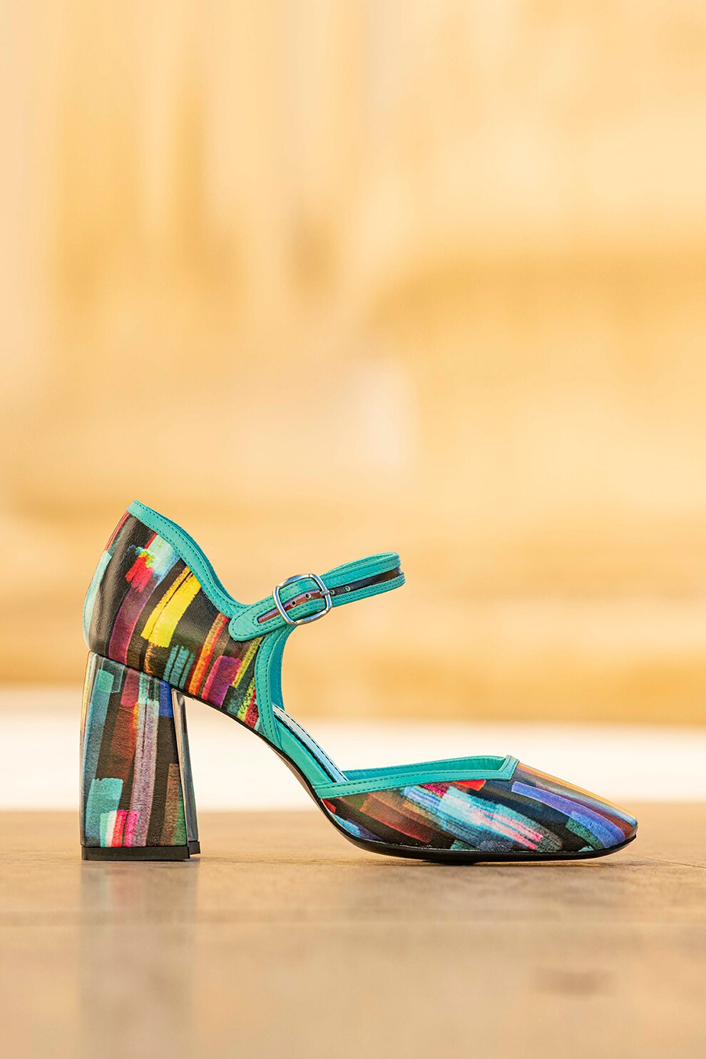 CONDUR by alexandru, Pantofi de piele cu varf patrat si aspect colorblock Baccarat, Turcoaz/Galben/Kaki, 40