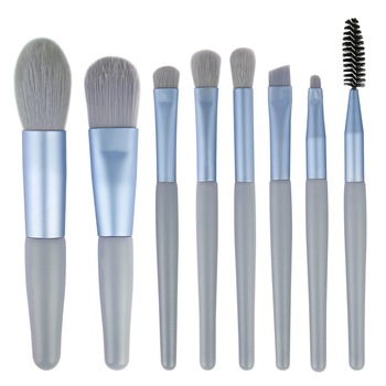 Set 8 pensule machiaj, ASKSA, voiaj set de pensule de machiaj, par sintetic, cu maner gri Set 8 pensule machiaj, ASKSA, voiaj set de pensule de machiaj, par sintetic, cu maner gri