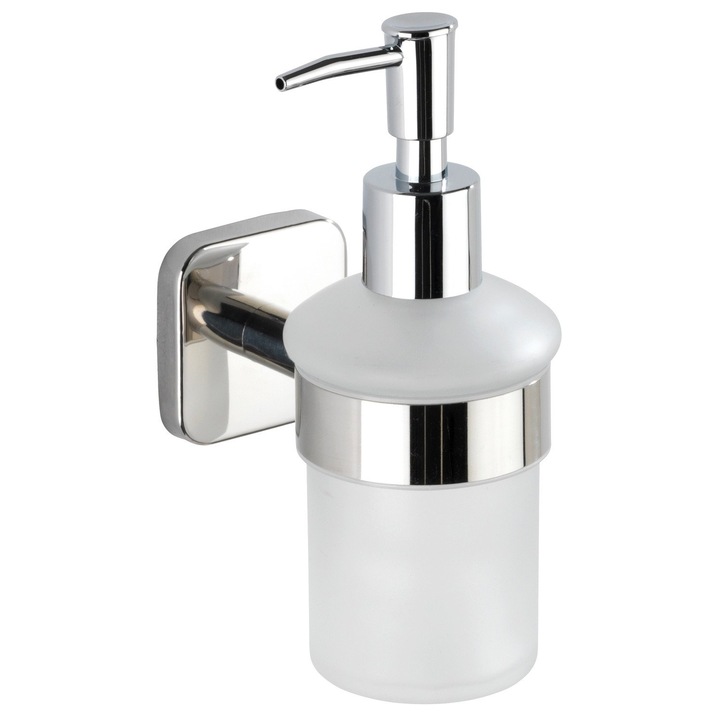 Distribuitor de sapun montat pe perete Wenko, Alb/Argintiu, 200 ml