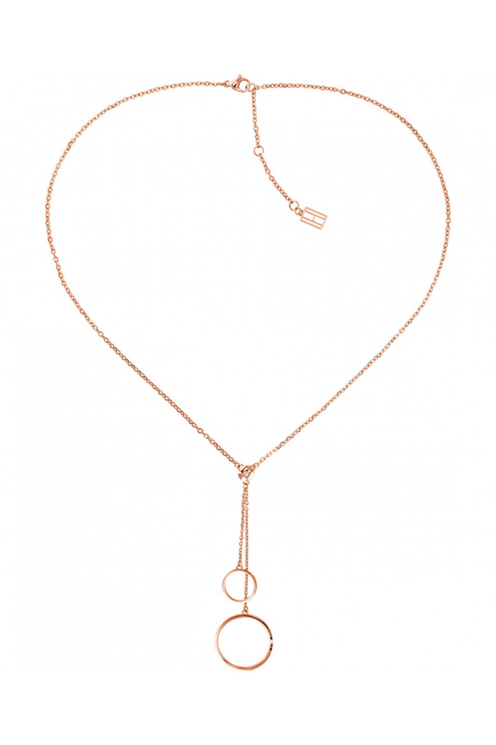 Tommy Hilfiger, Colier de lant cu pandantive inele, Auriu rose