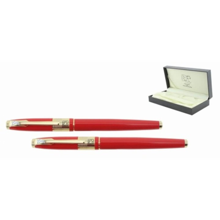 Set Pix si Stilou PICASSO, Penita Placata cu Aur 22k, cu Convertor, Corp Rosu