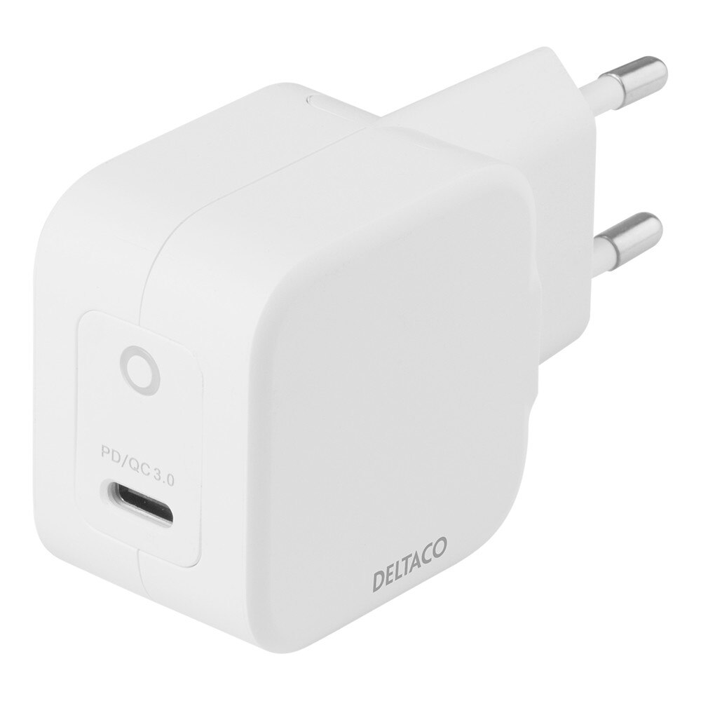 Incarcator de priza USB-C 30W DELTACO, Power Delivery si tehnologie GaN, alb