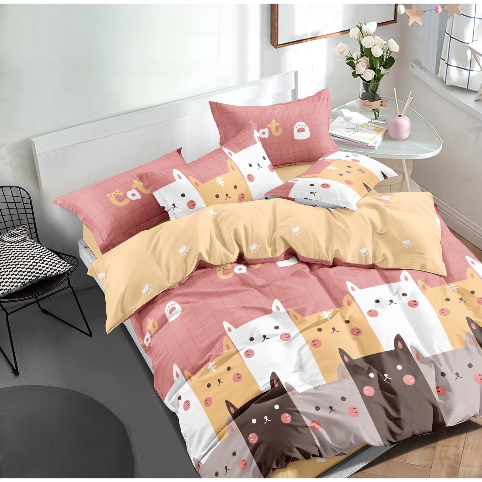 Set pentru pat din finet gros, 6 piese, JOJO HOME Pisicute Multicolore 2