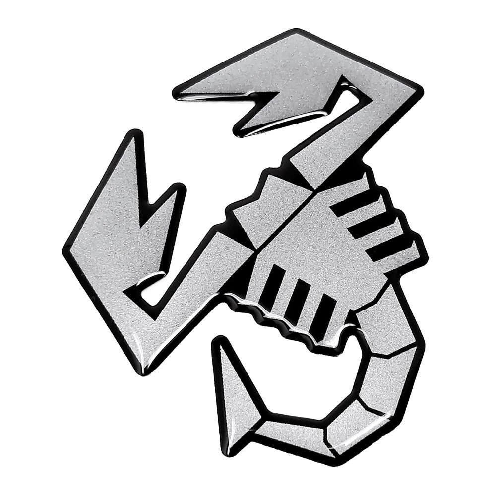 Sticker 3D, Oficial Abarth, Scorpion Satin Argintiu cu Chenar Negru, 120 mm