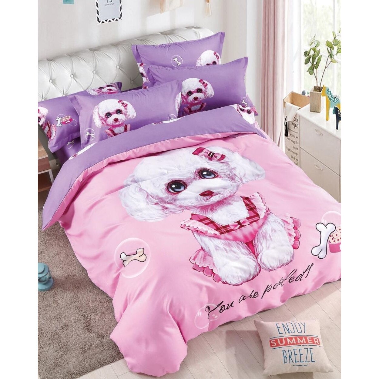 Set Lenjerie Finet, Cearceaf de Pat cu Elastic, 6 Piese, Pat 2 Persoane, FNJE-12