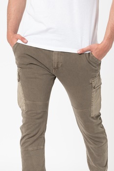 Replay, Pantaloni cargo cu snur in talie, Verde militar, M Replay, Pantaloni cargo cu snur in talie, Verde militar, M