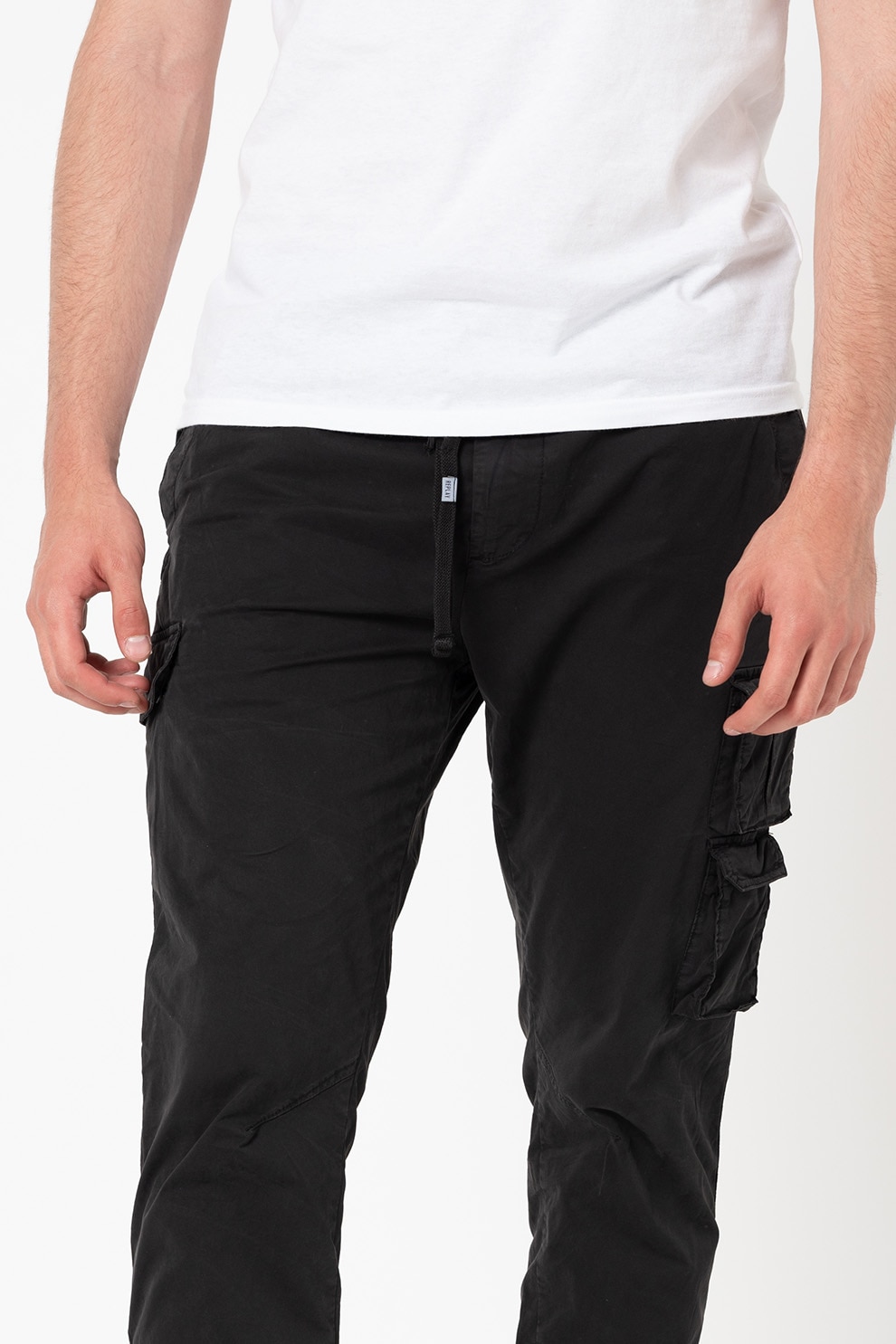 Replay, Pantaloni cargo cu snur in talie, Negru