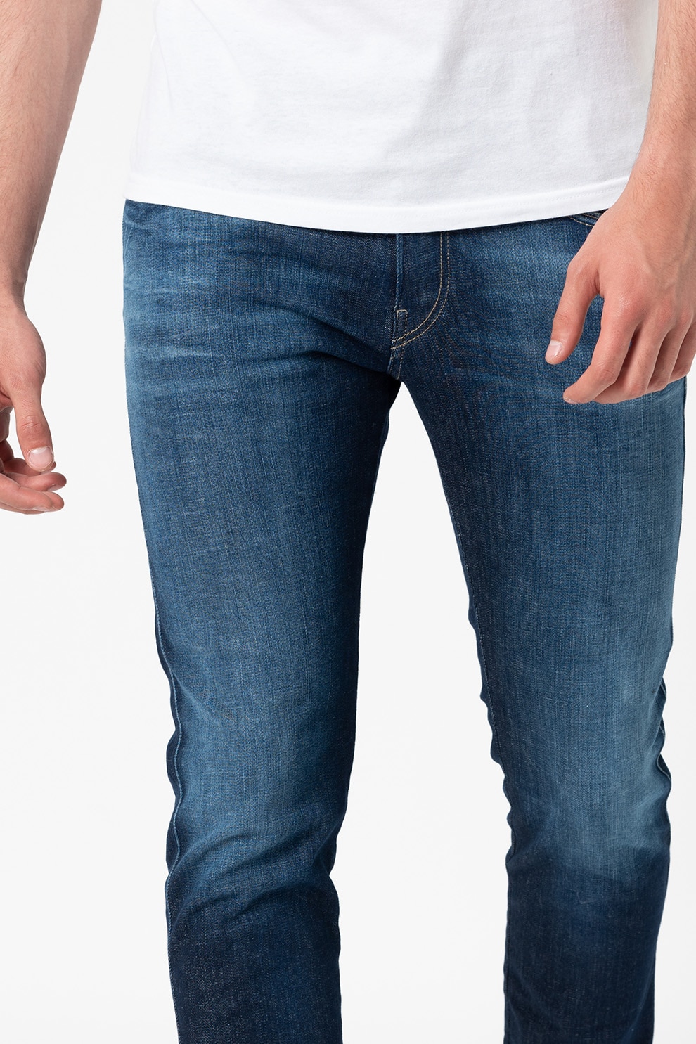 Replay, Blugi slim fit Hyperflex Bio Anbass, Bleumarin/Alb, W30-L32