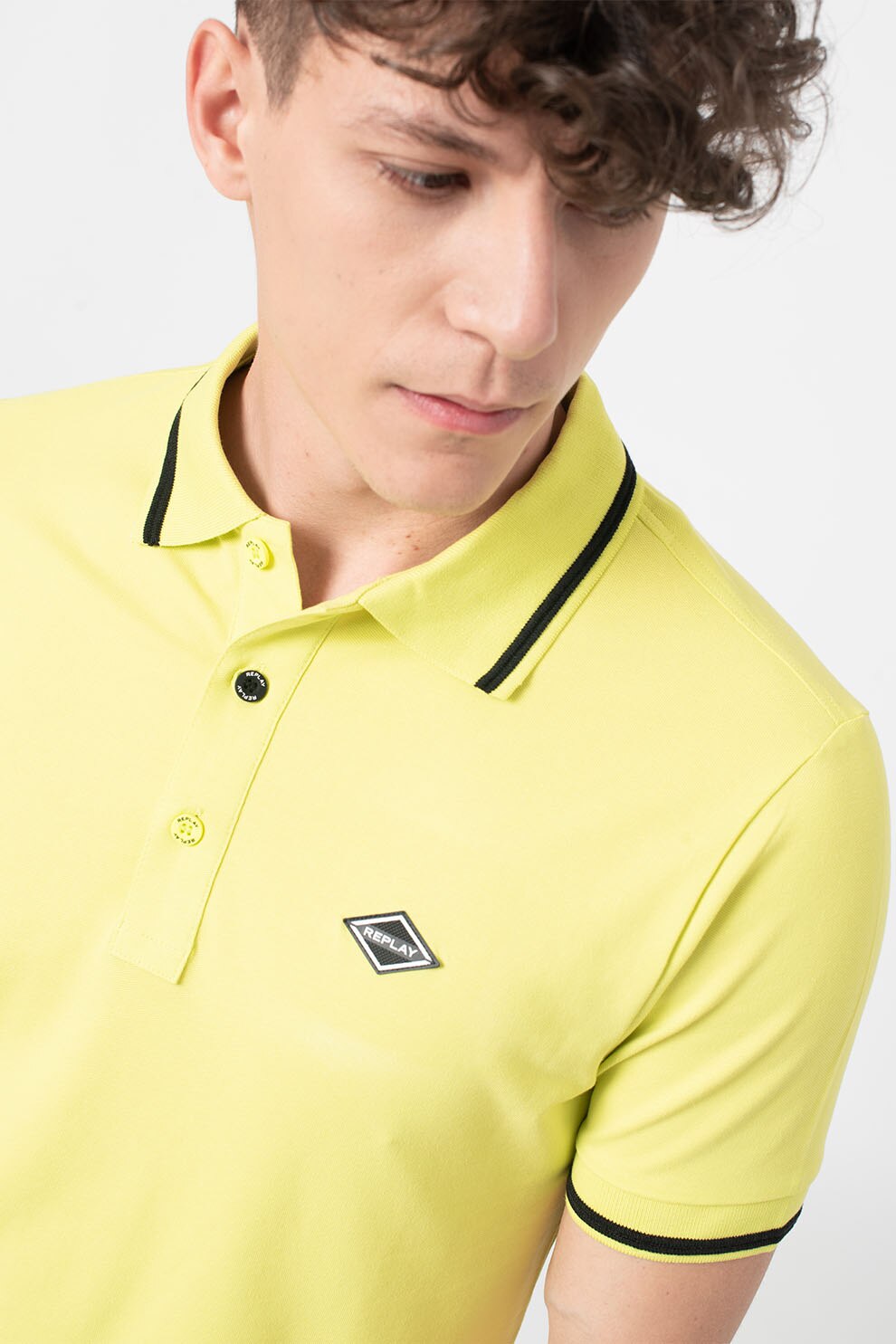 Replay, Tricou polo cu detalii contrastante, Verde electric