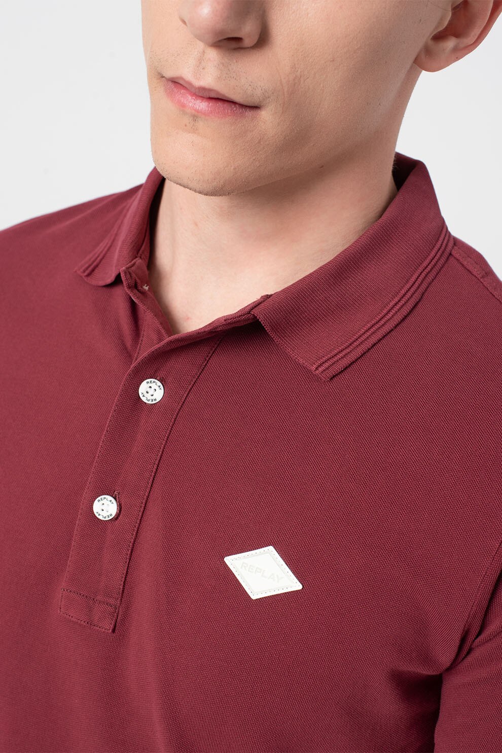 Replay, Tricou polo din material pique, Rosu Bordeaux