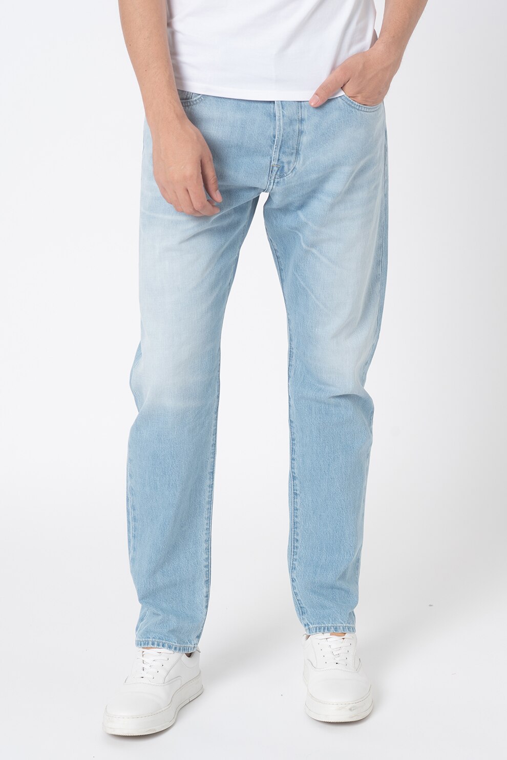 Replay, Blugi din bumbac organic cu aspect decolorat Tinmar, Albastru deschis