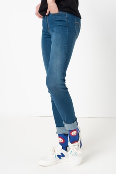 Replay, Blugi skinny cu aspect decolorat, Albastru inchis/Alb prafuit Replay, Blugi skinny cu aspect decolorat, Albastru inchis/Alb prafuit