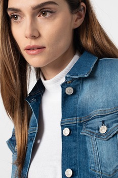 Replay, Jacheta din denim cu buzunare pe piept, Albastru inchis Replay, Jacheta din denim cu buzunare pe piept, Albastru inchis