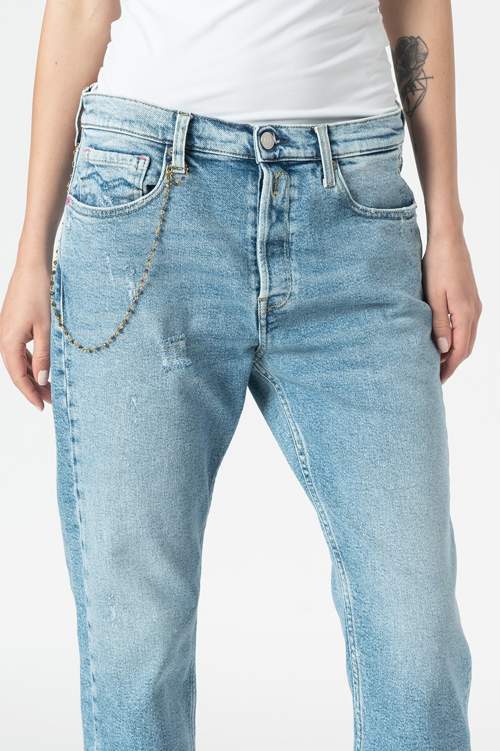 Replay, Blugi drepti cu 5 buzunare, Albastru prafuit/Alb