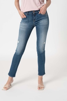 Replay, Blugi slim fit cu detalii cu aspect deteriorat Faabi, Albastru inchis/Alb prafuit Replay, Blugi slim fit cu detalii cu aspect deteriorat Faabi, Albastru inchis/Alb prafuit