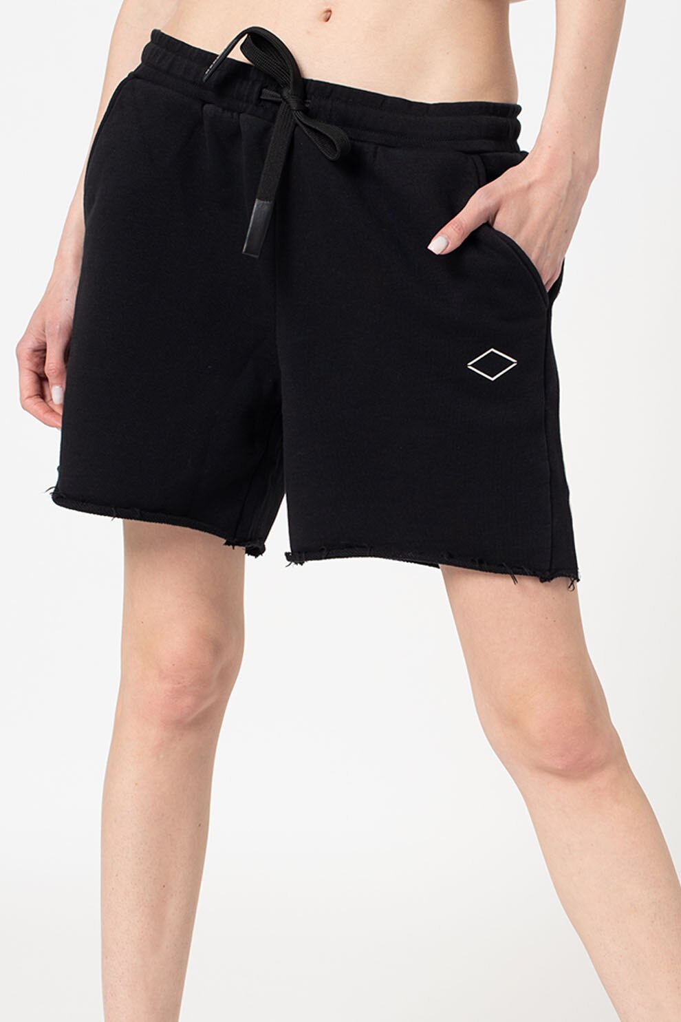 Replay, Pantaloni scurti sport cu imprimeu logo, Negru, S