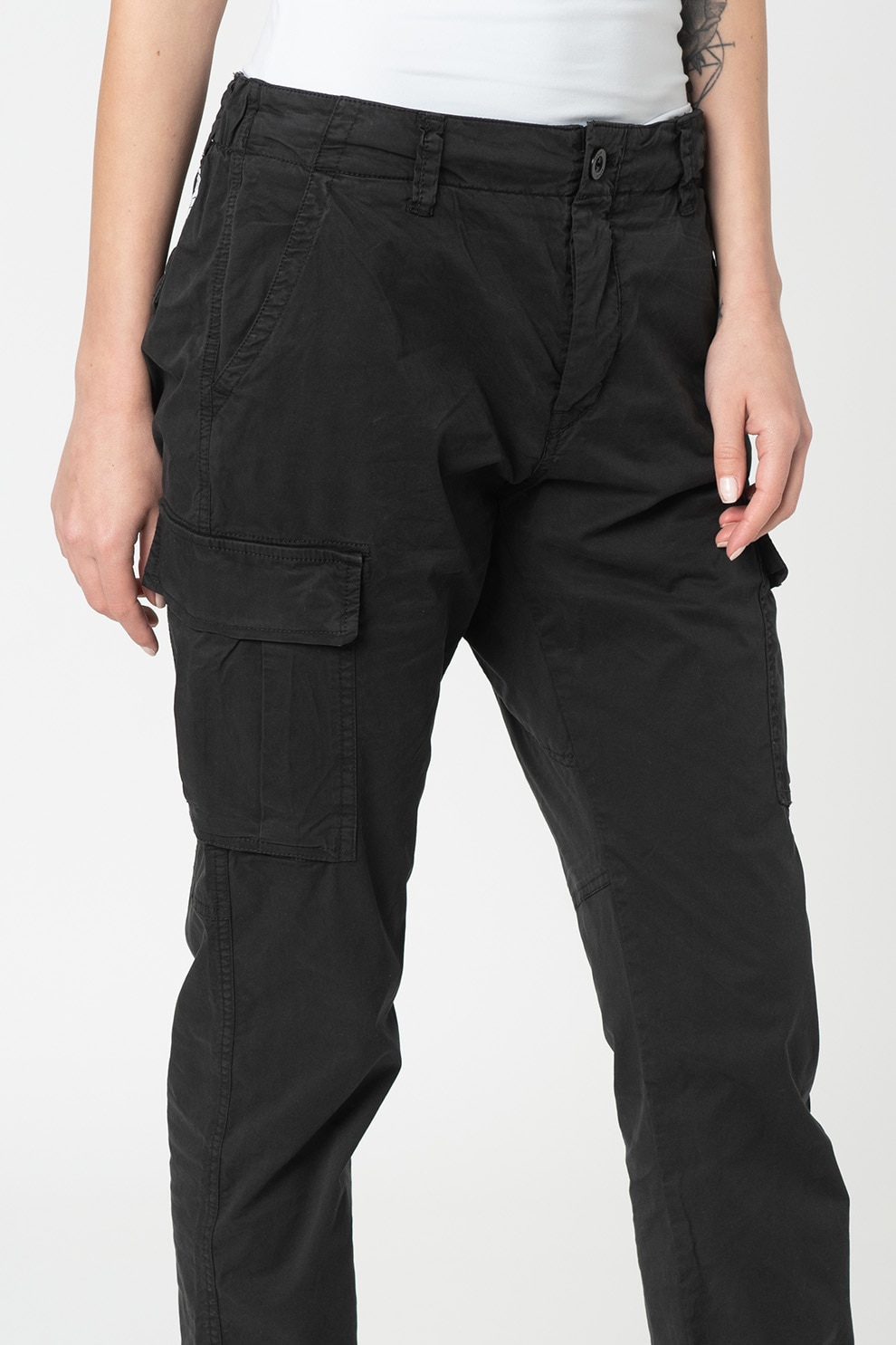 Replay, Pantaloni cargo cu talie medie, Negru, 26