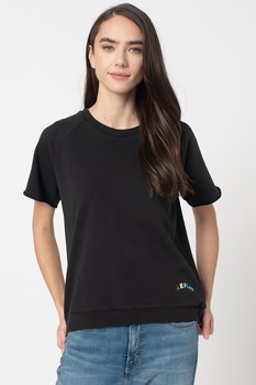 Replay, Tricou cu decolteu la baza gatului si maneci raglan, Negru Replay, Tricou cu decolteu la baza gatului si maneci raglan, Negru
