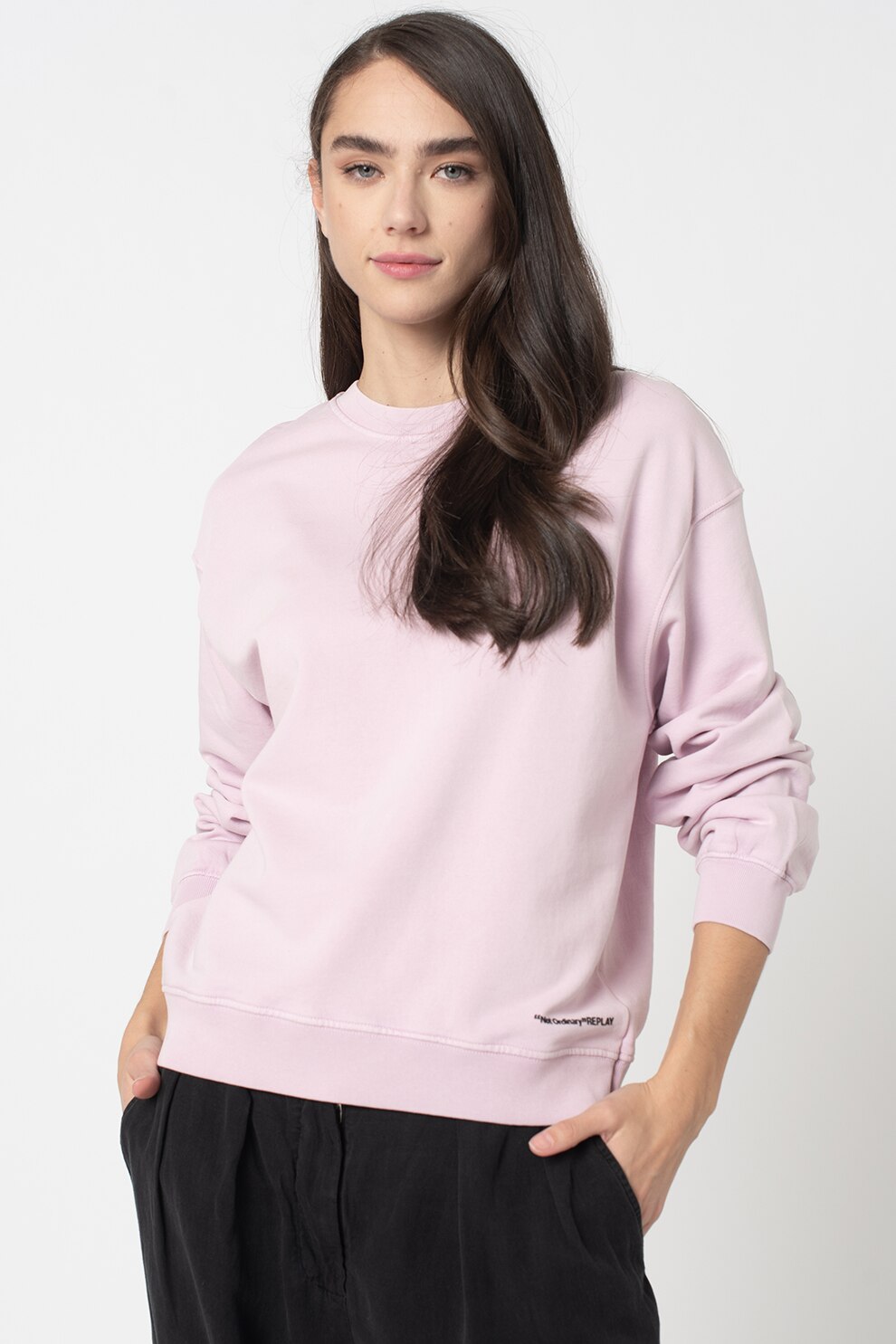 Replay, Bluza sport lejera cu maneci cazute, Roz pastel