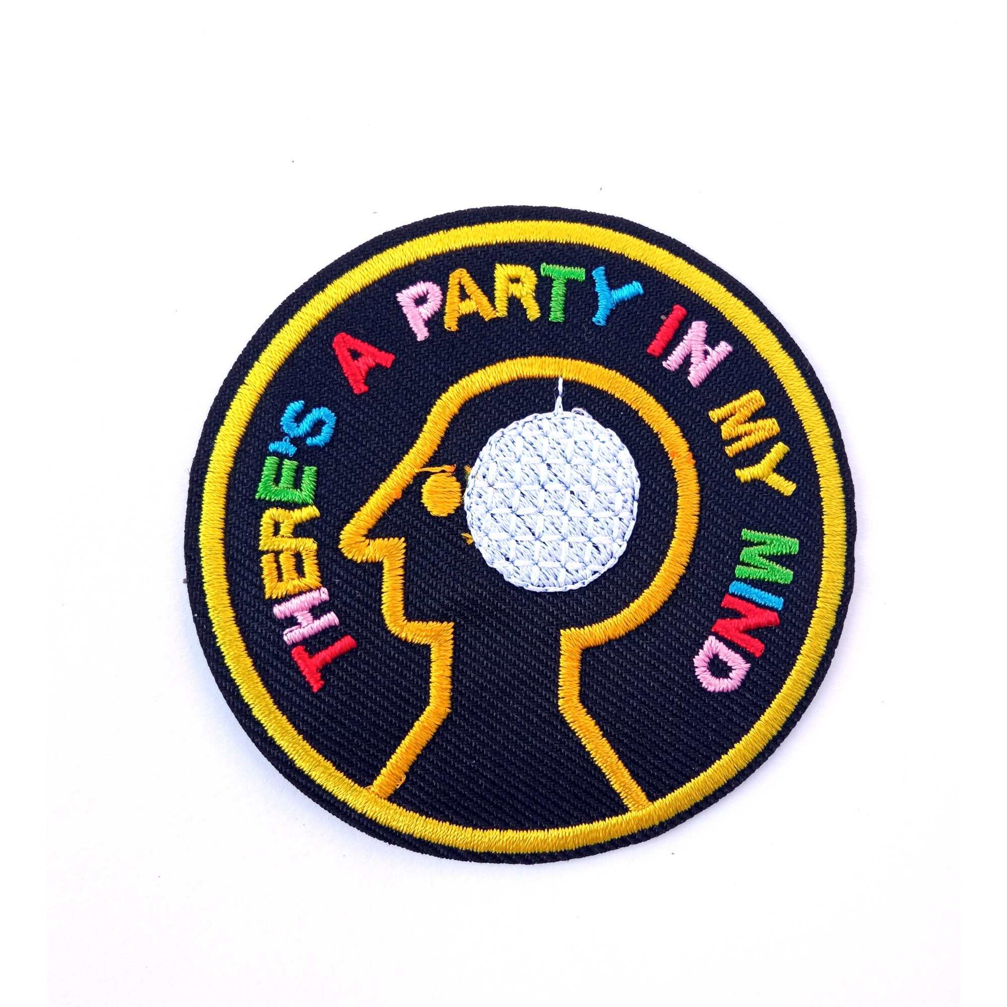 Petic textil / patch brodat there's a party in my mind 7.2 cm