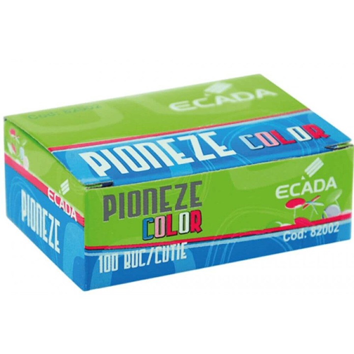 Pioneze Color Ecada, 11 mm, 100 Buc/Cutie, Diferite Culori, Pioneza cu Cap Plat Rotund Colorat