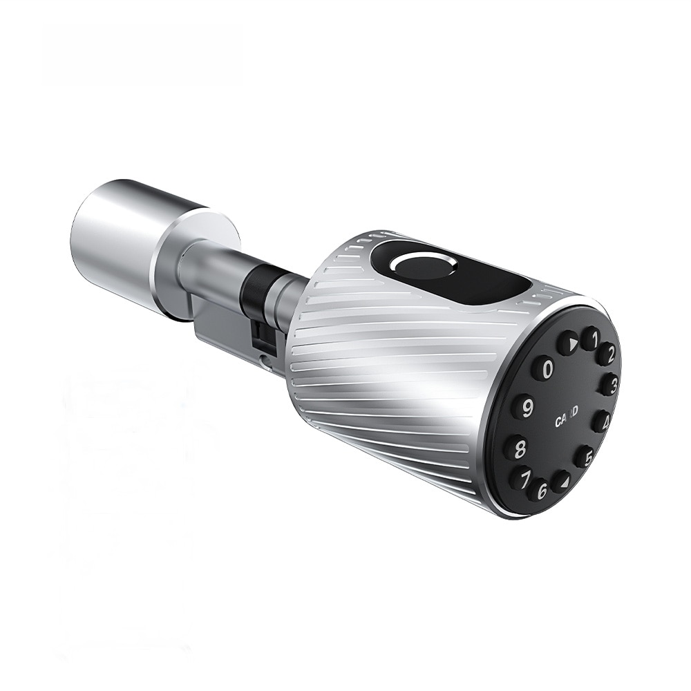 Cilindru Ajustabil, Incuietoare Inteligenta, AMA C10 Smart, Butuc 60 mm initial, Silver, Bluetooth, Wifi, amprenta, aplicatie iOS, Android, cod numeric, minicard, cheie depanare