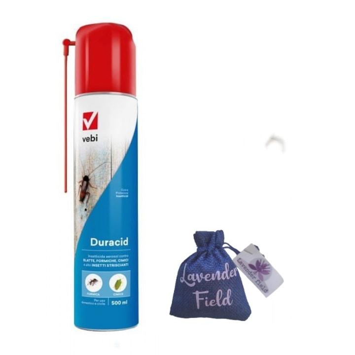 Insecticid aerosol Duracid pentru gandaci de bucatarie, tantari, muste, furnici, 500 ml si sac lavanda LF 10 gr