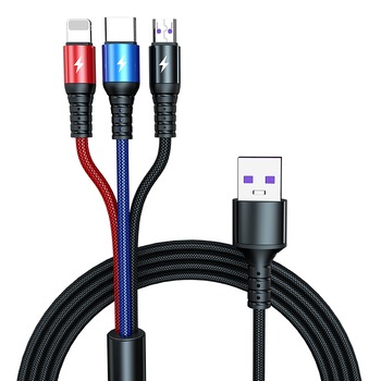 Cablu USB de Incarcare Universal 3in1, Super Fast Charge 5A, USB Type-C, Micro-USB, Lightning, Lungime 1.2m Cablu USB de Incarcare Universal 3in1, Super Fast Charge 5A, USB Type-C, Micro-USB, Lightning, Lungime 1.2m
