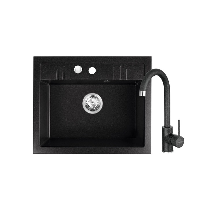 Set chiuveta Ferro Granit Mezzo II,1 cuva nisip-grafit 580x480 mm+ baterie nisip-grafit Ferro negru