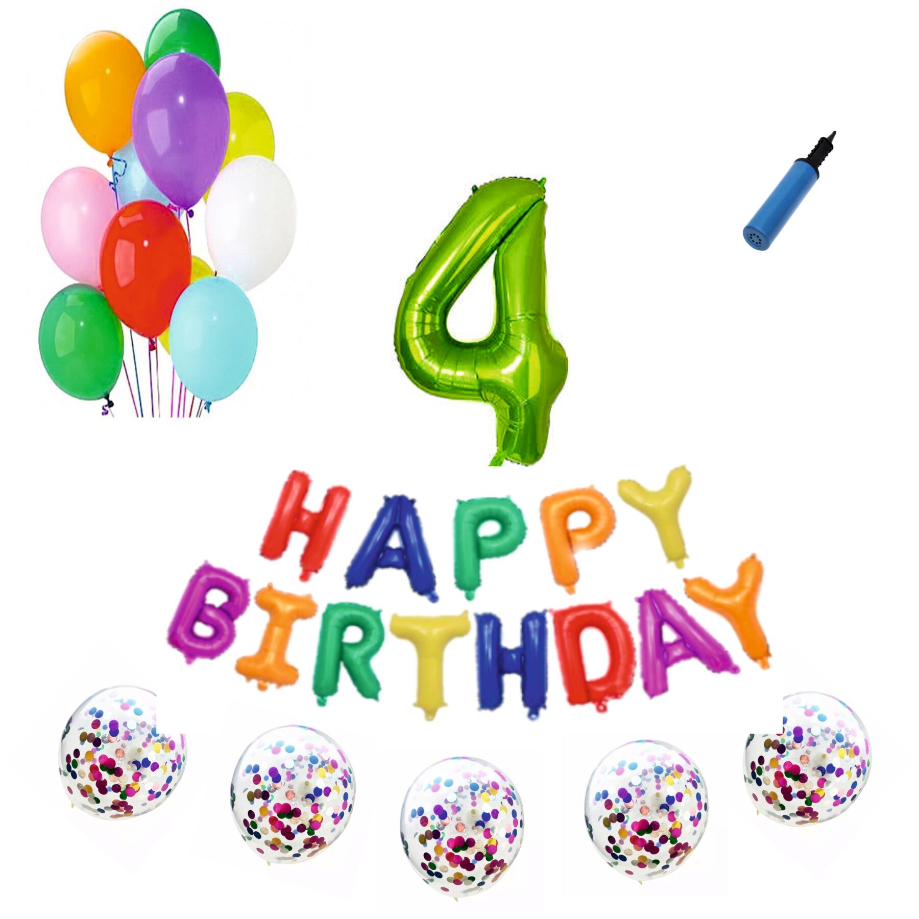 Set baloane Happy Birthday Multicolor , pentru 4 ani, cifra 1 metru verde