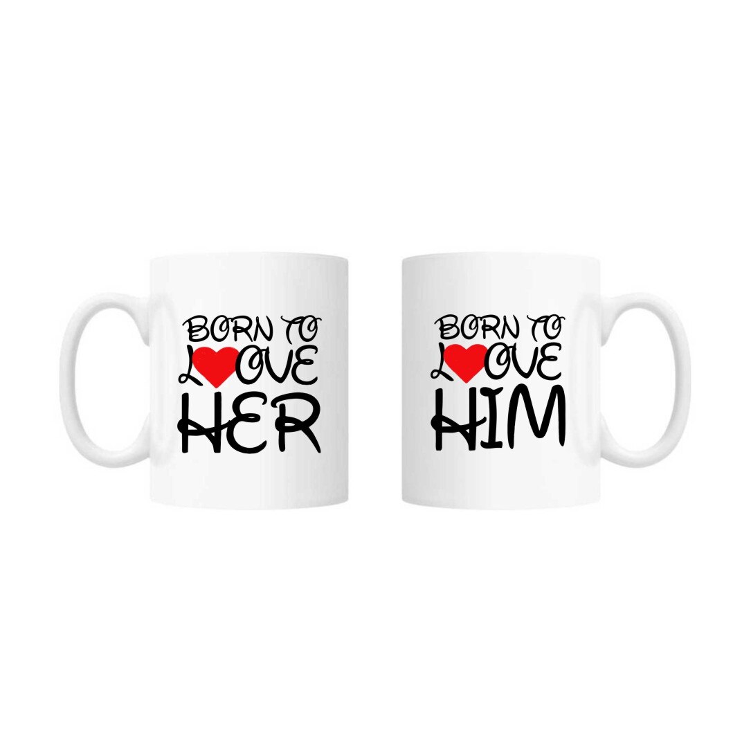 Set 2 cani cuplu Born To Love Her/Born To Love Him 250 ml