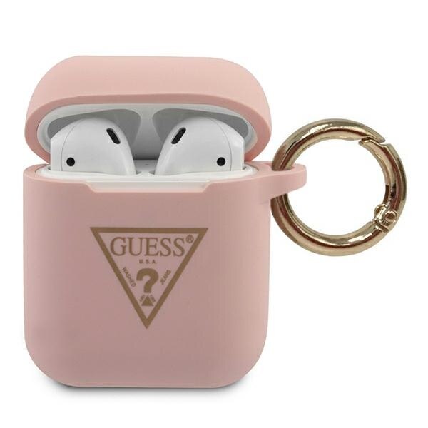 Husa cu holder pentru AirPods Guess Triangle Logo Pink
