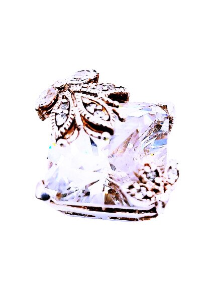 Pandativ Argint 925 mare, cubic, cu o aplicatieflorala din argint deasupra