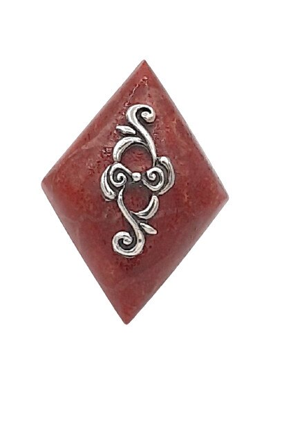 Inel Argint 925 cu piatra de coral in forma de romb