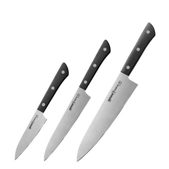 Set cutite Samura-Harakiri, decojire 99mm, universal 150mm, bucatar 208mm, otel AUS-8,59+/-1 HRC