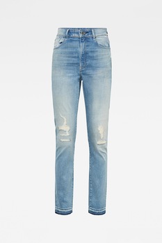 G-Star RAW, Blugi skinny cu talie inalta cu detalii cu aspect deteriorat, Albastru pastel/Albastru inchis/Alb prafuit G-Star RAW, Blugi skinny cu talie inalta cu detalii cu aspect deteriorat, Albastru pastel/Albastru inchis/Alb prafuit