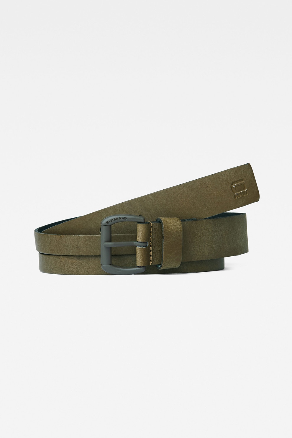G-Star RAW, Curea din piele cu catarama metalica cu nit, Verde militar, 80 CM Standard