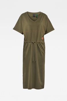 G-Star RAW, Rochie din bumbac organic cu snur in talie, Verde militar G-Star RAW, Rochie din bumbac organic cu snur in talie, Verde militar