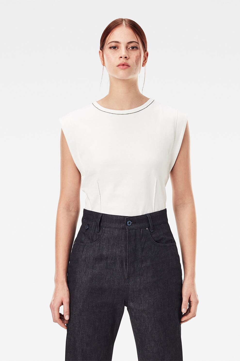 G-Star RAW, Tricou fara maneci, Alb prafuit