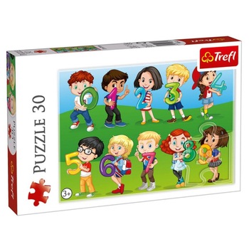 Puzzle Trefl cu 9 numere tinute de copii, 30 piese Puzzle Trefl cu 9 numere tinute de copii, 30 piese