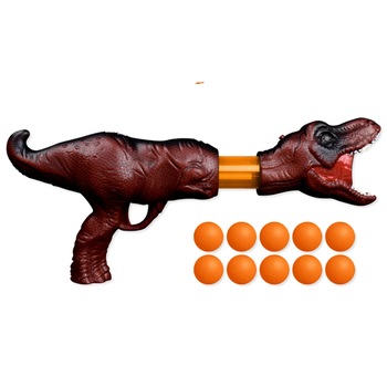 Set Arma de jucarie Model Atacul Dinozaurilor, arunca cu bile, tinta si 10 bile incluse, Maro Set Arma de jucarie Model Atacul Dinozaurilor, arunca cu bile, tinta si 10 bile incluse, Maro